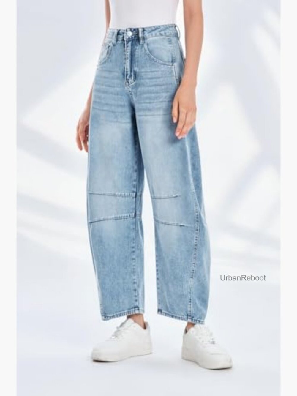 Baggy Boyfriend Jeans Wide Leg Mid Rise Barrel Denim Ankle Pants - Picture 3 of 7